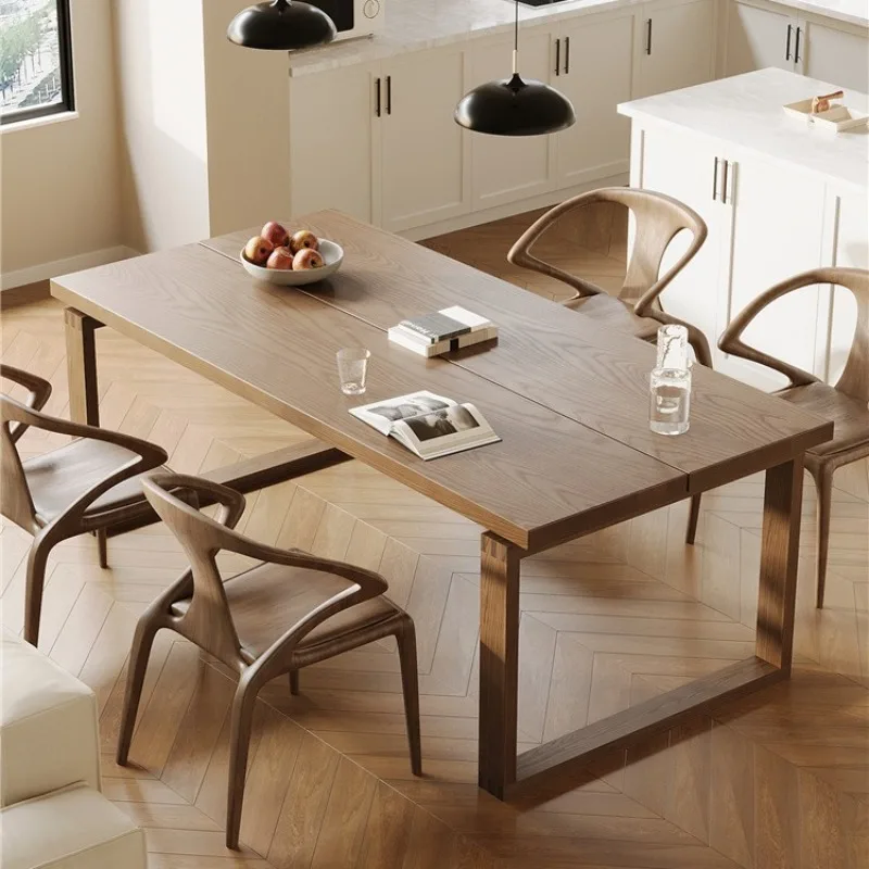 Dining table household log style walnut color rectangular dining table log office computer desk