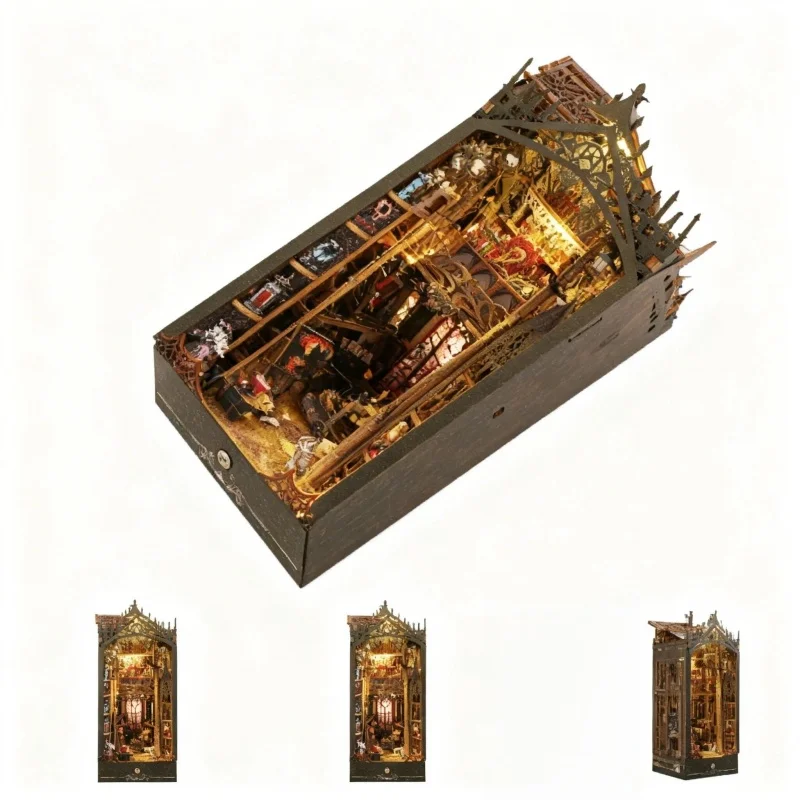 

OUZEY 3D Wooden Bookstand William Castle DIY Assembly Model Desktop Decoration Creative Toy Gift Box Suitable for Youth