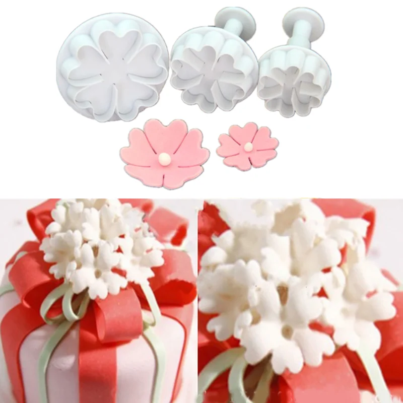 3Pcs Love Five-Petal Flower Cooki Mold Heart Flower Cookie Cutter Diy Cake Decor Tools Fondant Sugar Craft Biscuit Cookies Stamp