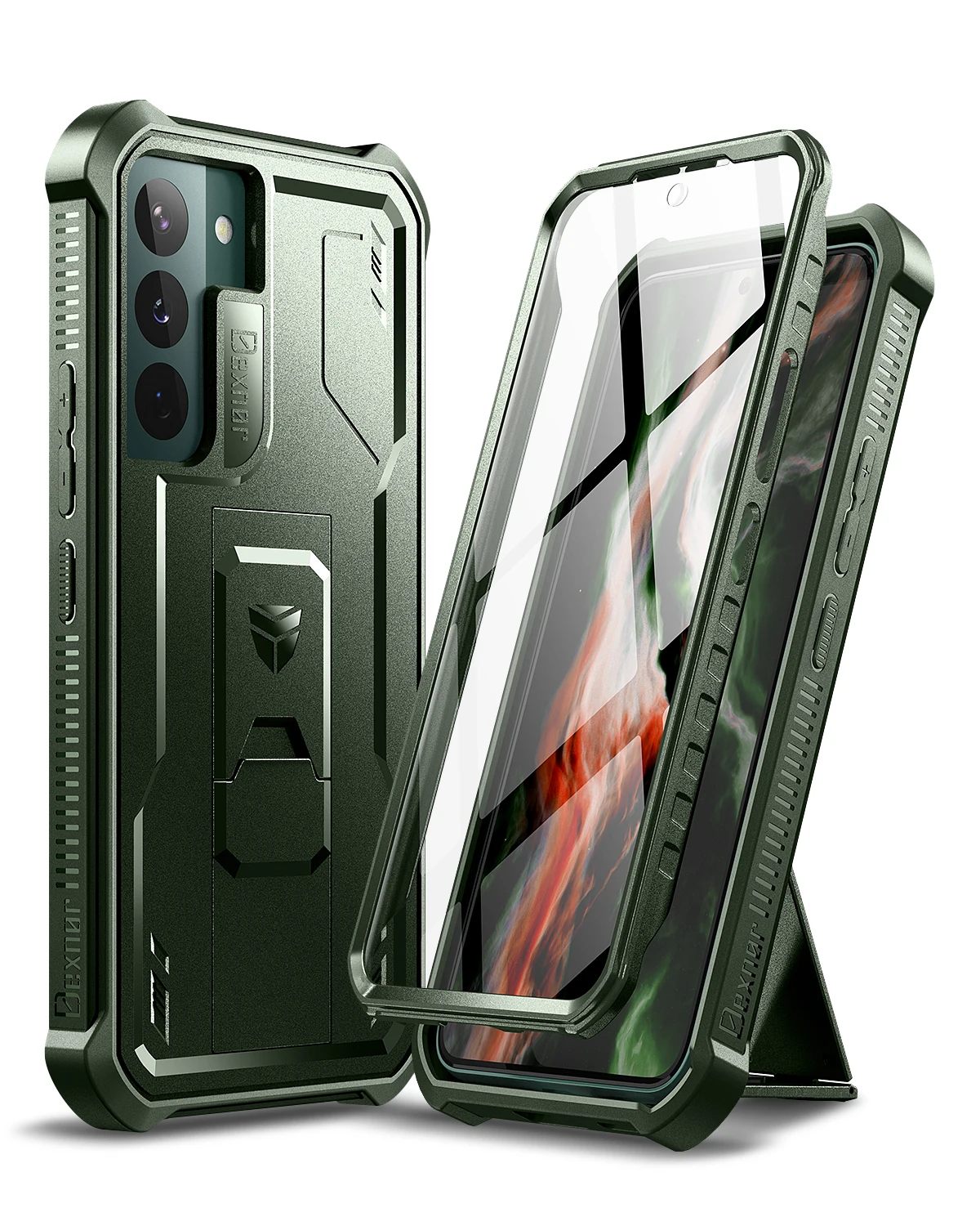 Full Body Bumper Armor Rugged Military Bracket Holder Case For Samsung Galaxy S22 Plus 5G with Built in Screen Protector Cover