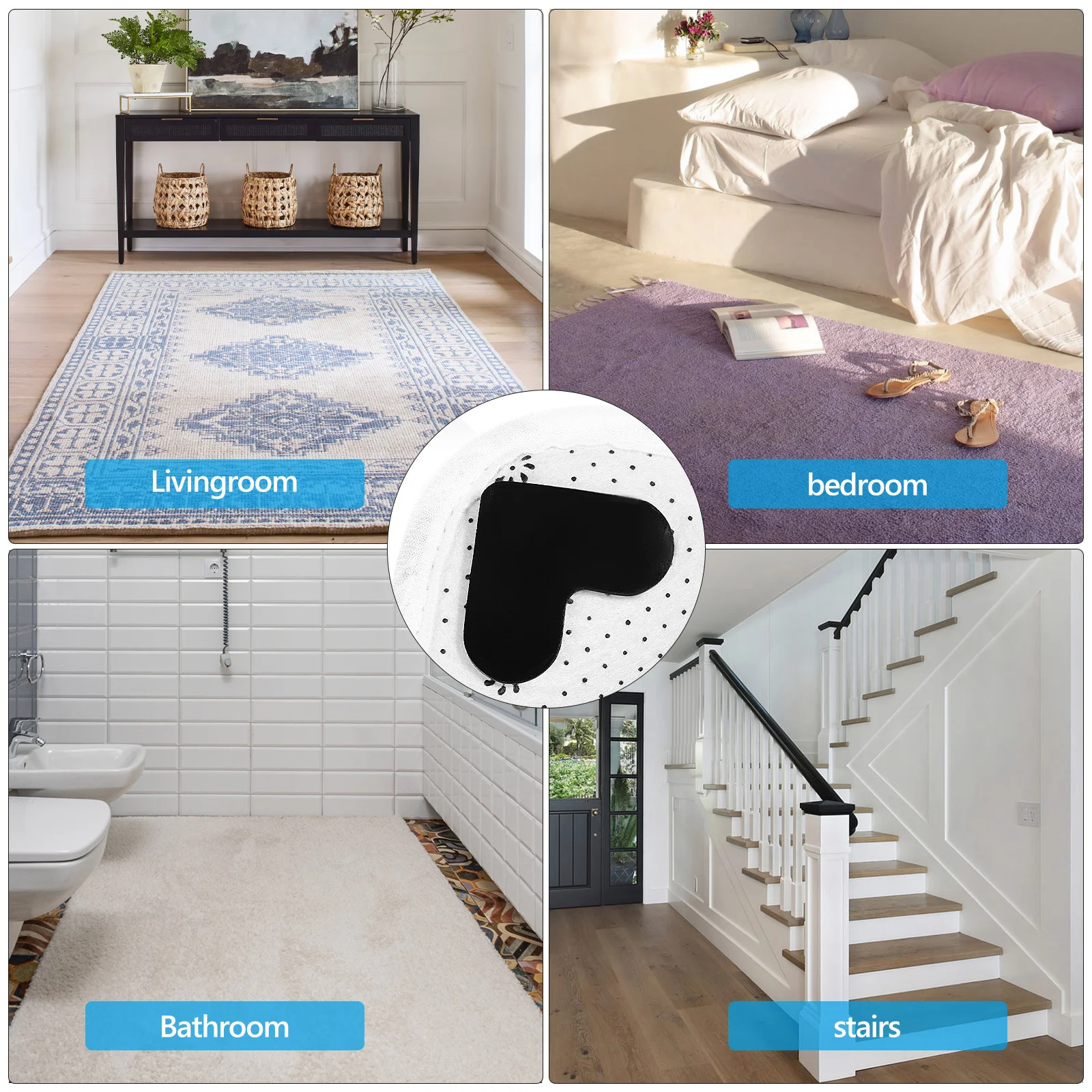 4Pcs Heart Shape Rug Stickers Non Slip Pads for Hardwood Floors Tiles Carpets Gripper Rug Sticker Gripper Non Slip