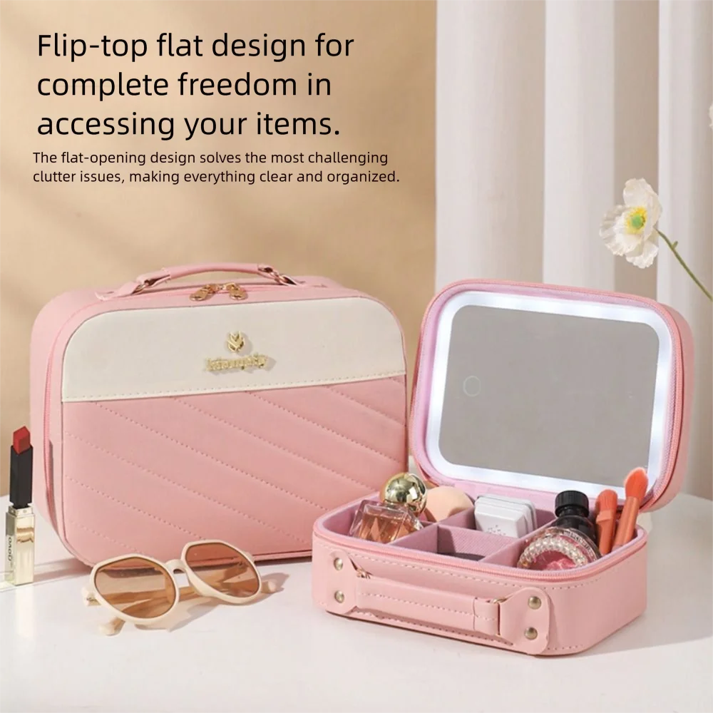 

Large Capacity Handheld Makeup Box Waterproof with LED Mirror Travel Toiletries Organizer Leather Bathing Cosmetic Bag