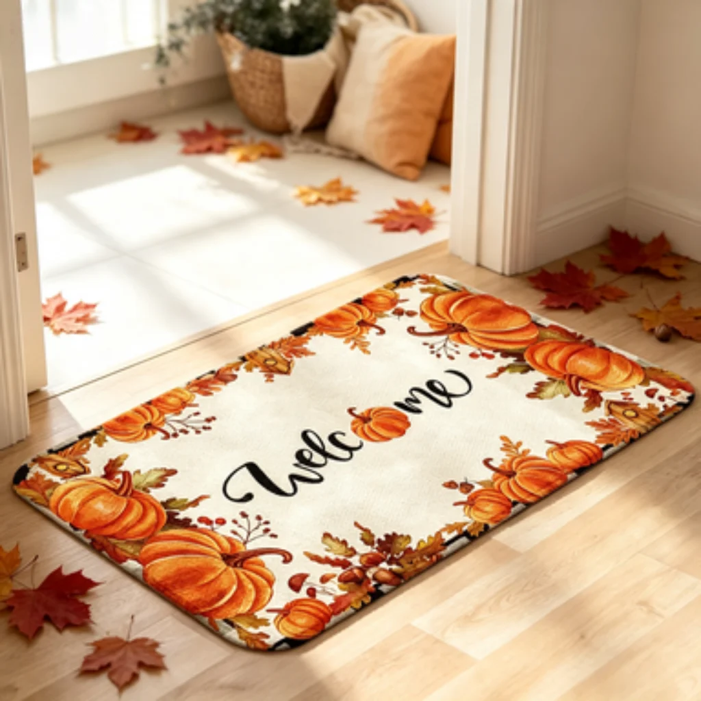Spider Web Trick or Treat Mat, Autumn Pumpkin Maple Door Mat, Black Ghost Runner, Purple Owl Pumpkin Mat,Spider Web Entrance Mat