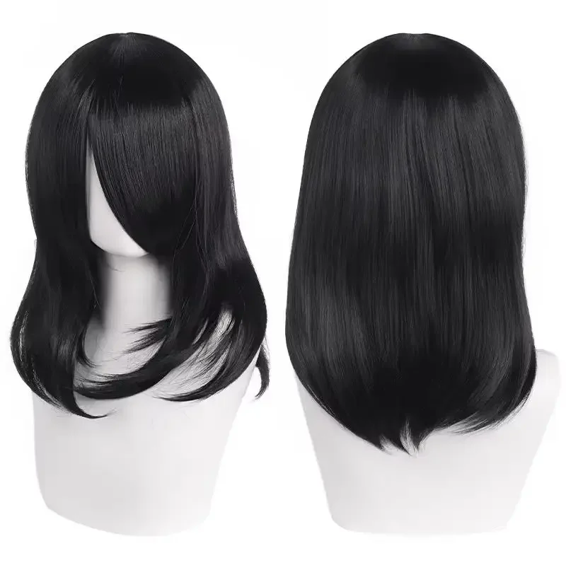 QQXCAIW High Quality 40cm Medium Cosplay Wig With Bang Black Blond Pink Red Blue Purple Heat Resistant Synthetic Hair Wigs image 4