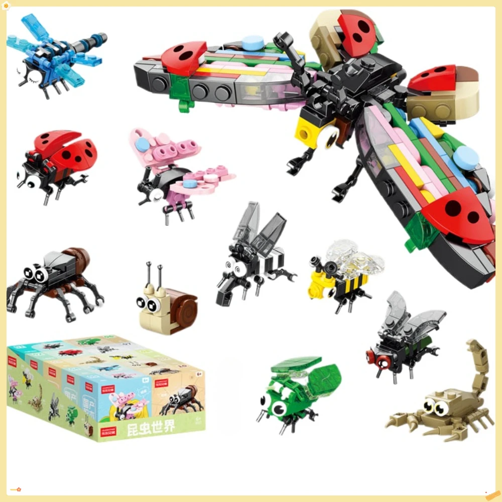 

Jurassic Period Cute Pet Farm Marine Animal Insect World Series Animal Ornament Model Assembling Building Block Toy Kid Gifts