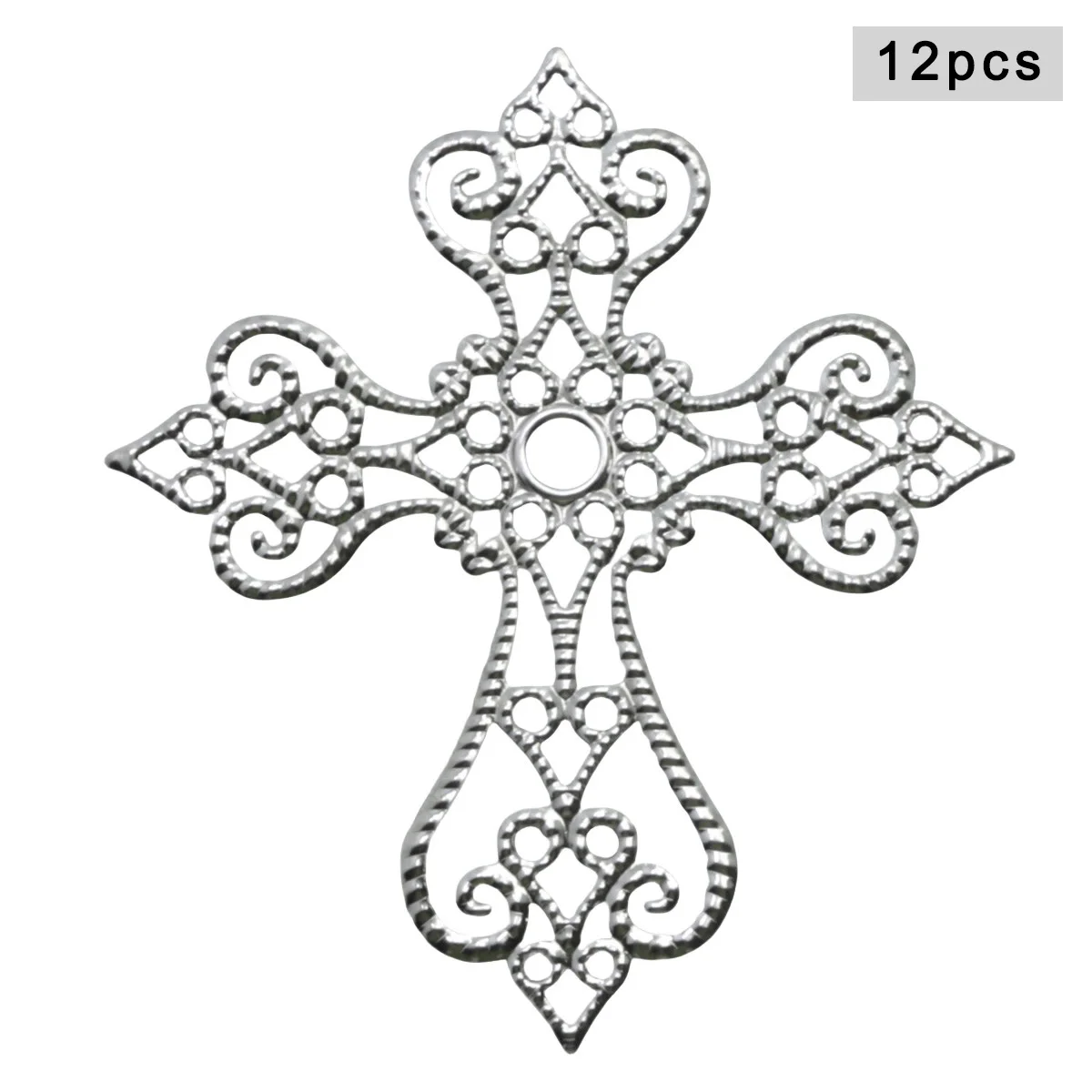 12pcs Filigree Cross Charms Pendants Tibetan Iron Findings Embellishments for DIY Necklace Earring Jewelry Making Accessories