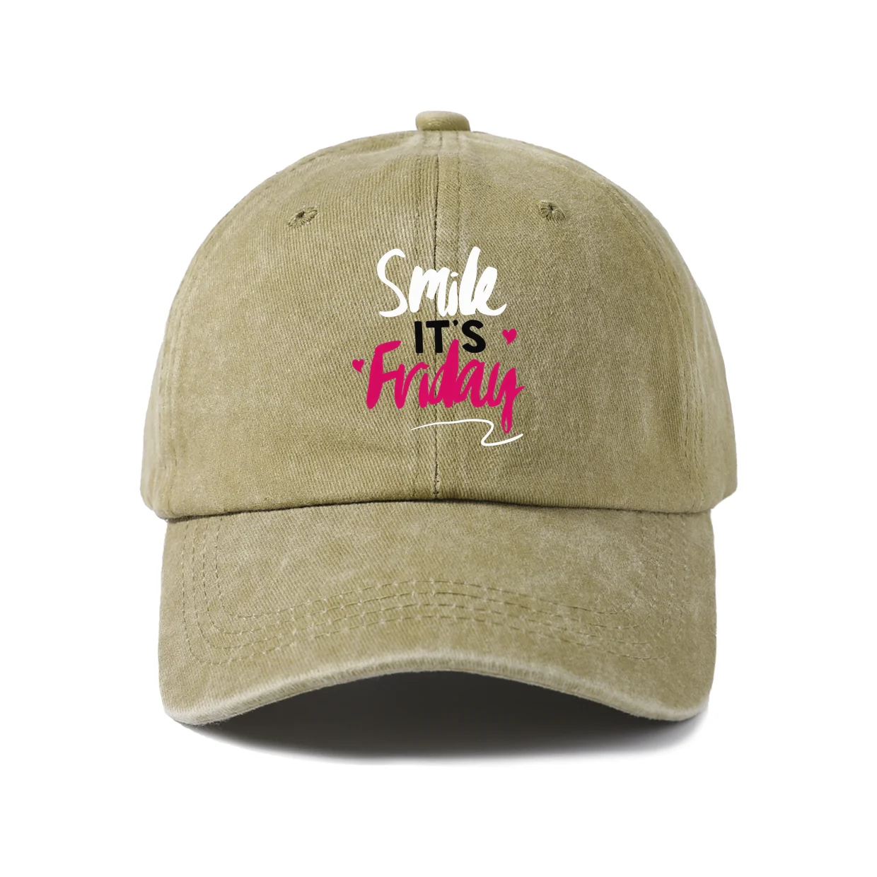 Smile Friday Lettering Art Baseball Cap, Vintage Washed Adjustable Unisex Dad Hat, Travel Gift