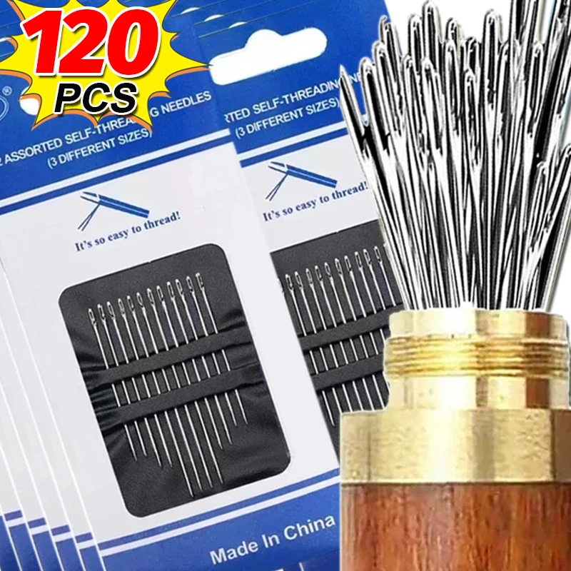 

12/120PCS Blind Needle Elderly Needle-side Hole Sewing Needles Household Stainless Steel DIY Apparel Sewing Self Threading Tools