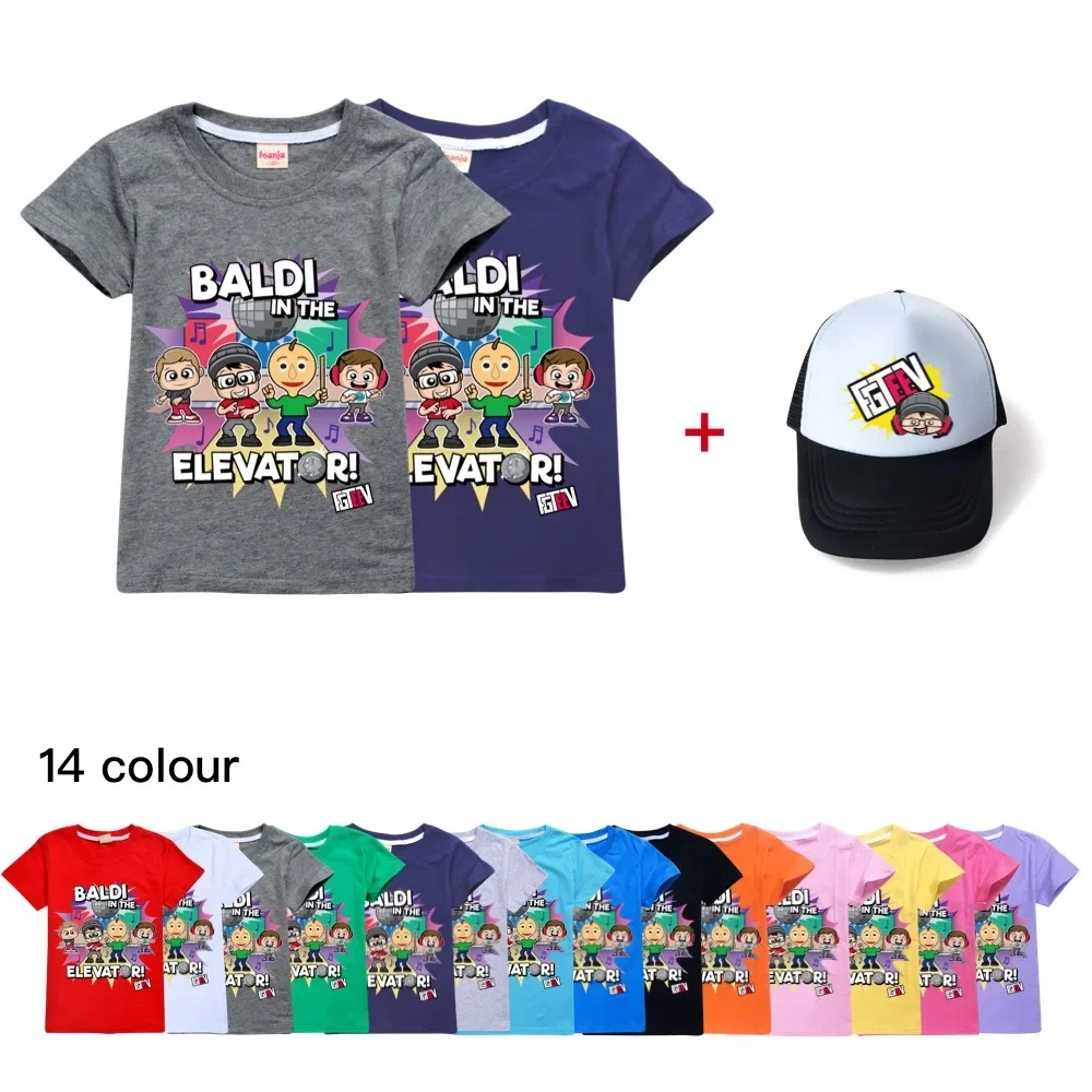 New Cartoon FGTEEV Kids Clothes Boys And Girls Cotton T-shirts Children Fashion Clothing Summer Tops Casual Tees Unisex+sunhat