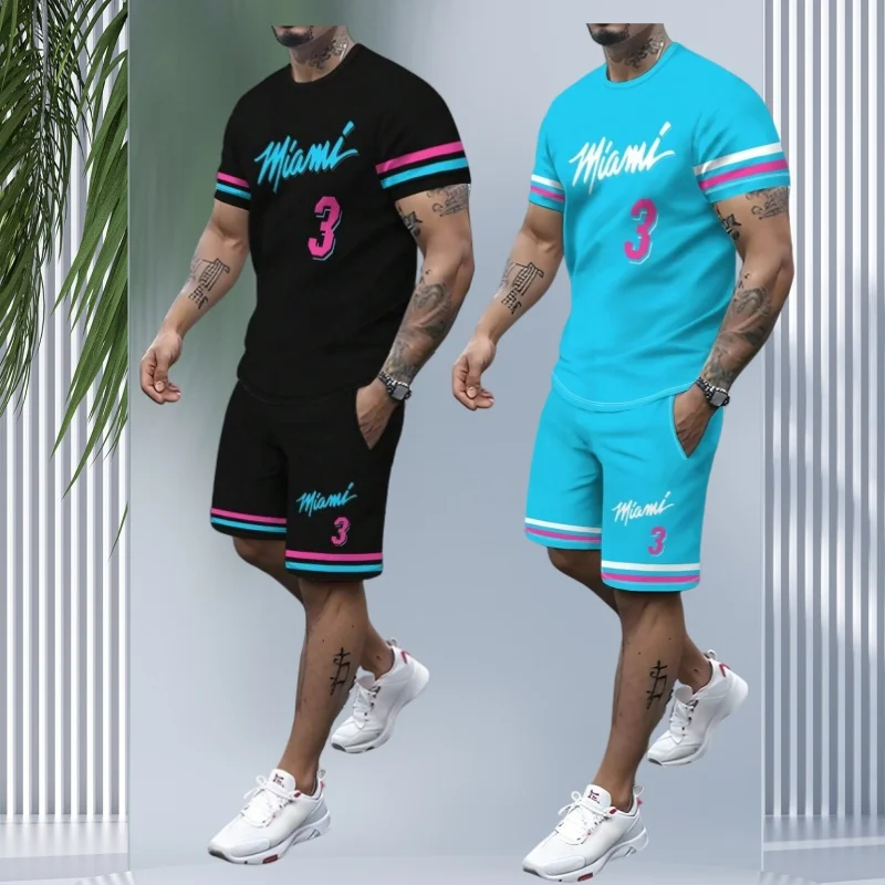

2pcs Set Fashion Leisure Comfortable Set Men Including T-shirts Shorts Suitable Sports Fitness Activities Summer Sports Suit
