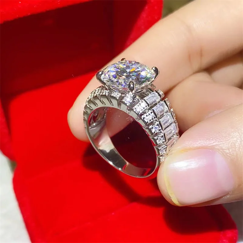 Vintage Real 5Ct D Color Moissanite Diamond Ring 925 Sterling Silver Party Wedding Band Rings for Women Men Engagement Jewelry