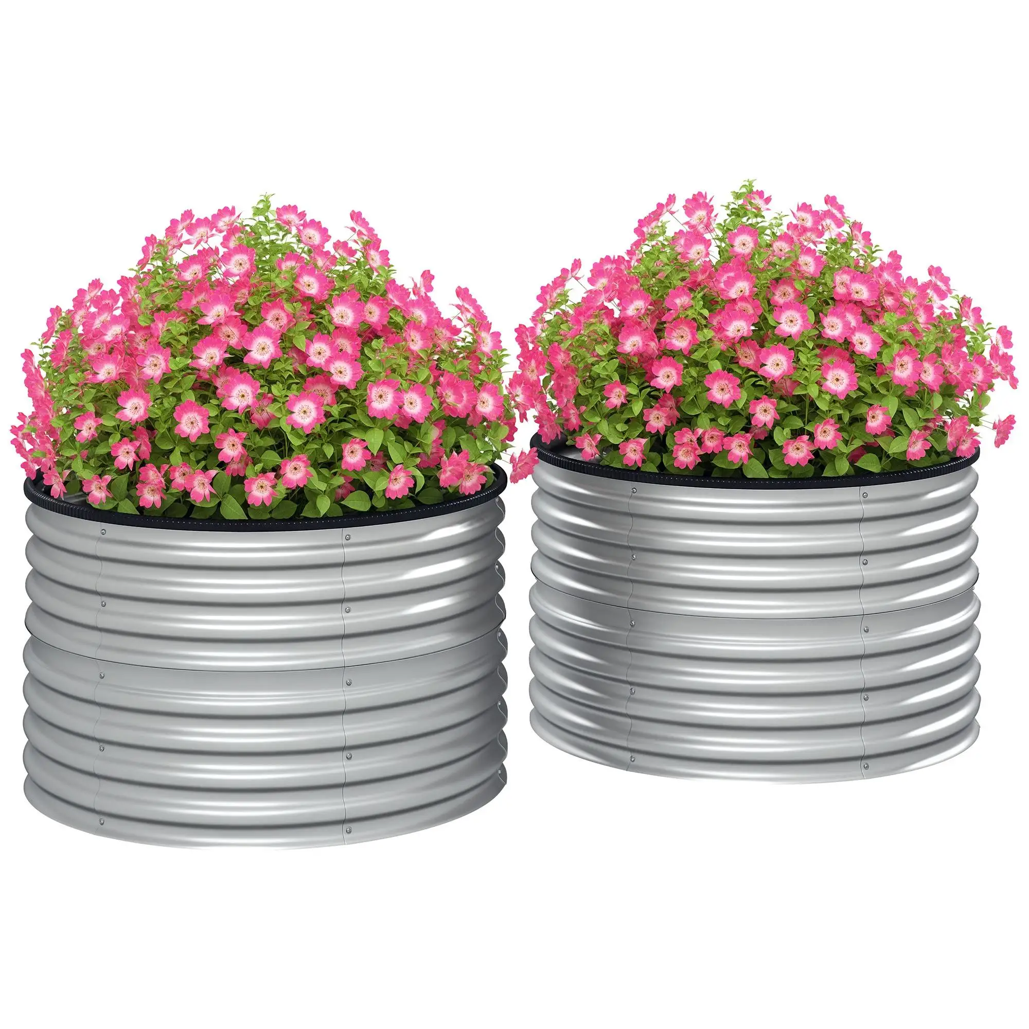 Lot de 2 jardinières surélevées Alier galvanisé 90x56cm Argent, pour extérieur, drainage ouvert, résistant aux intempéries