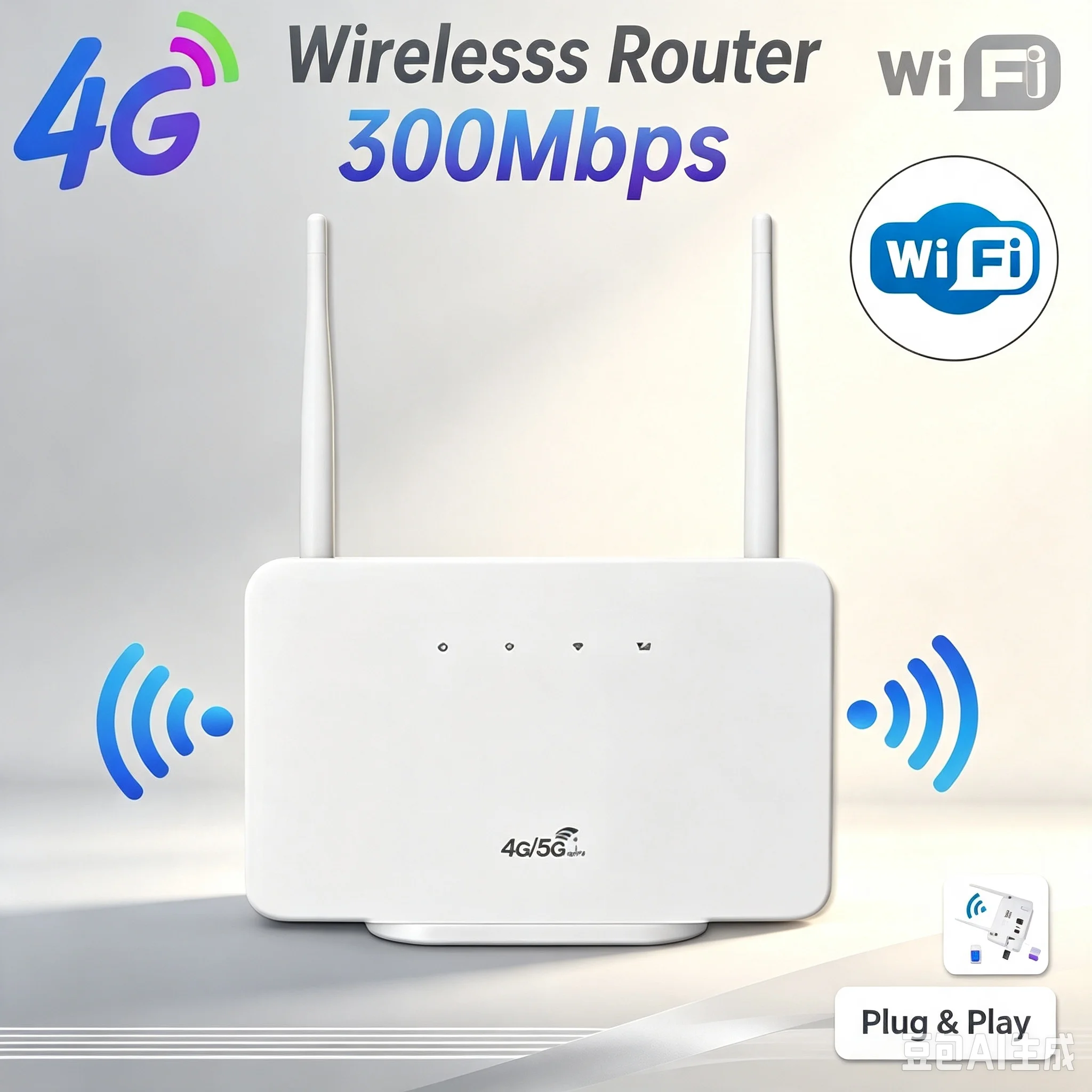 4G Wireless Router 300Mbps 4G LTE CPE Router Modem External Antenna w/ Sim Card Slot EU Plug Internet Connection for Home Office
