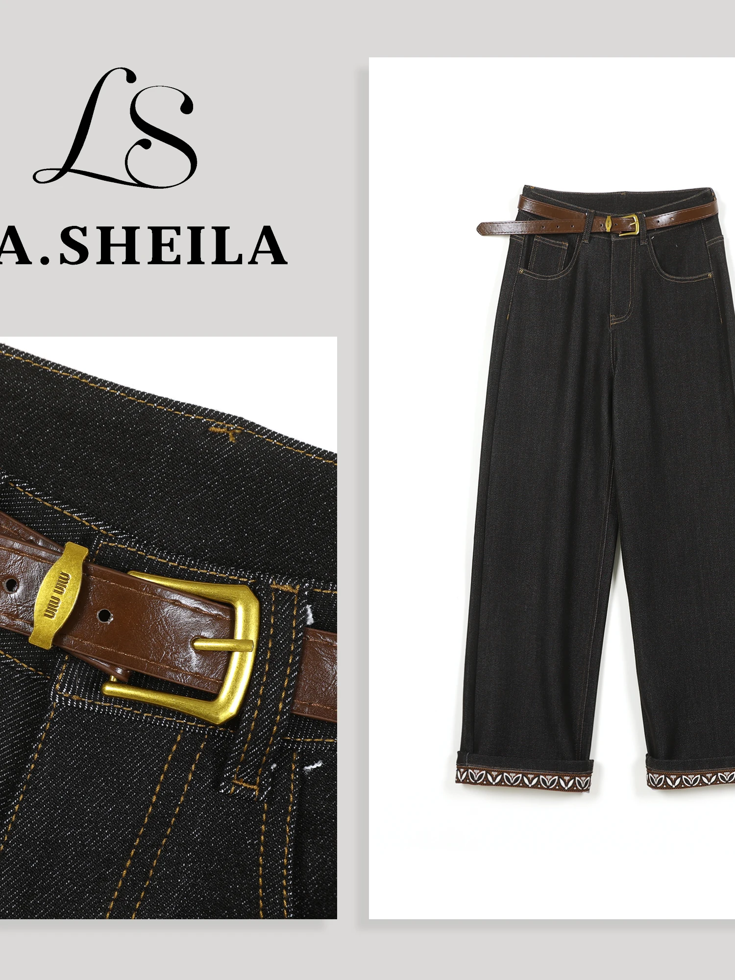 

Ультратонкие женские джинсы с бриллиантовой отделкой и поясом из денима от LA eilaa, повседневные, с прямым кроем и зауженной талией