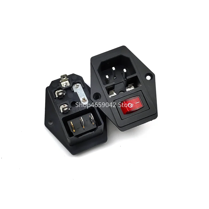 1set 10A 250V Inlet Module Plug Fuse Rocker Switch Male Power Socket 3 Pin IEC320 C14 Switch Kits