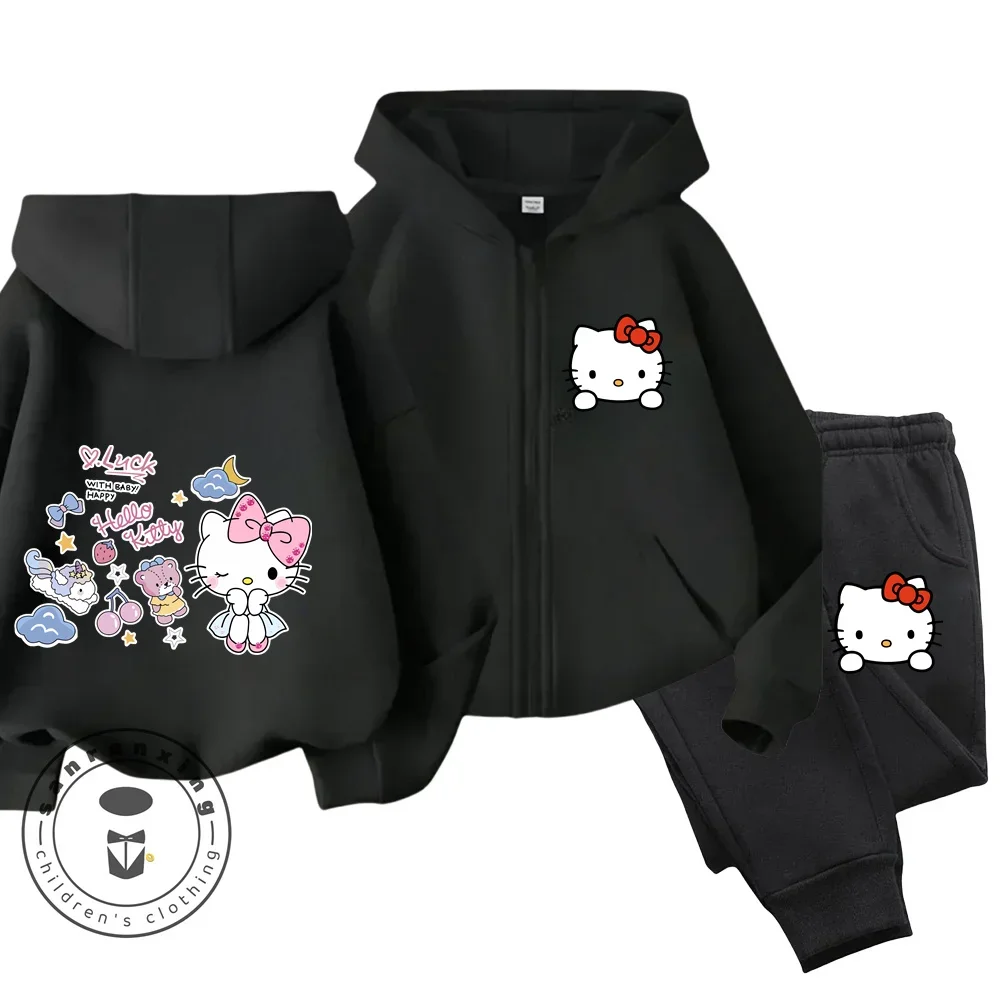 

Kawaii Hello Kitty Hoodie Set Kids Casual Funny Tracksuit Boys Kuromi Hoodies Long Pants 2Pcs Sets Kids Sweater Clothing