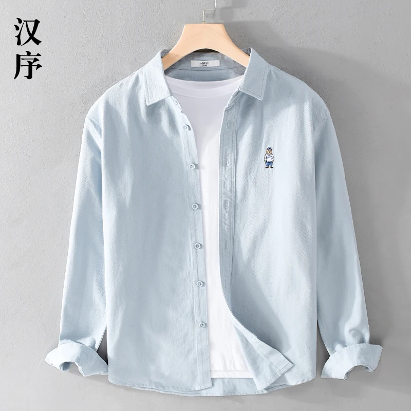 

Весна-лето 2023, мужская повседневная хлопковая рубашка с длинными рукавами и вышивкой, винтажная сине-белая верхняя одежда в японском стиле, пальто