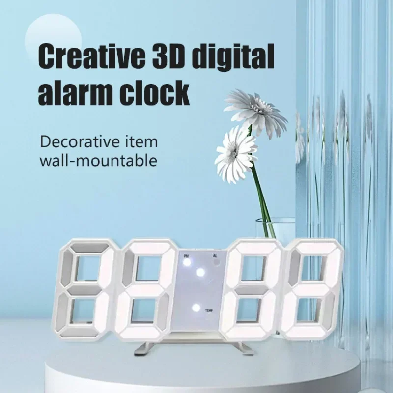 Large 3D LED Clock Alarm Clock Digital Wall Clock Time/Date/Temperature Electronics Cute Room Decor Bedroom Decoration Table images - 6