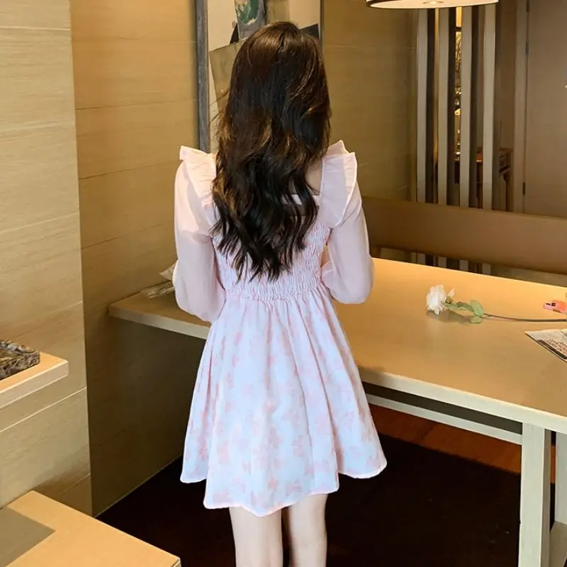 Vestido floral feminino barato casual na moda elegante luxo de alta qualidade estilo flor coreana y2k chiffon vestidos de manga longa femininos