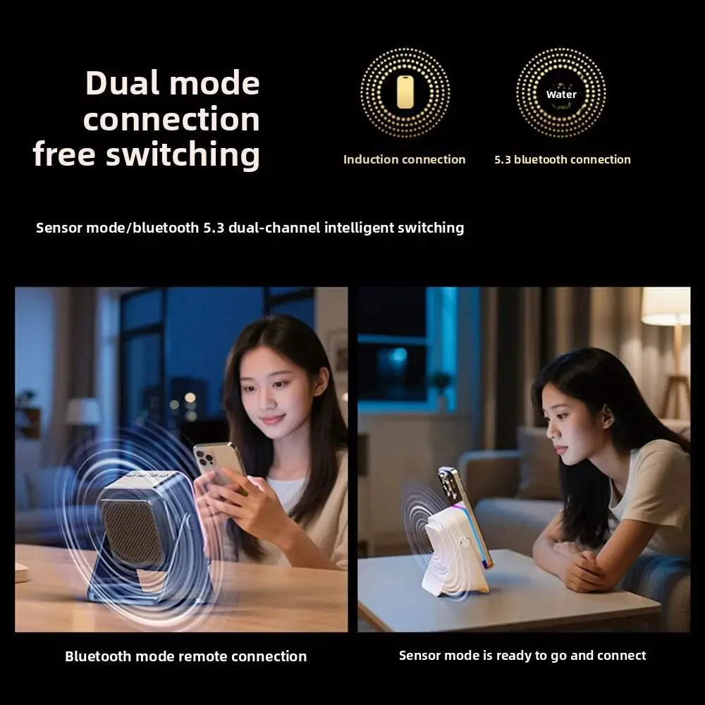 2-in-1 Versatile Dual-Mode Speaker Bracket Induction+Bluetooth Wireless Rechargeable RGB Ambient Light Subwoofer for Cell Phone