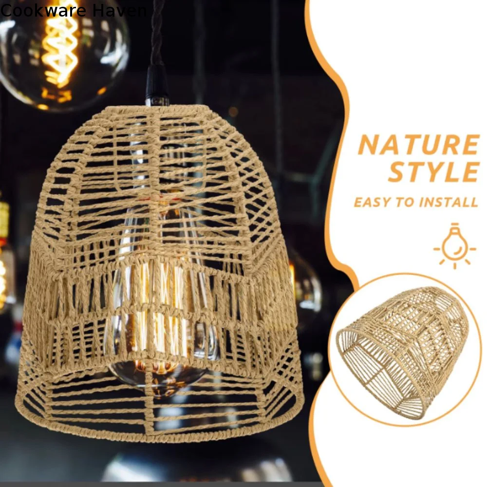 Handwoven Paper Rope Lamp Shade Natural Rattan Decorative Pendant Light Fixture Minimalist Hand-Woven Bamboo