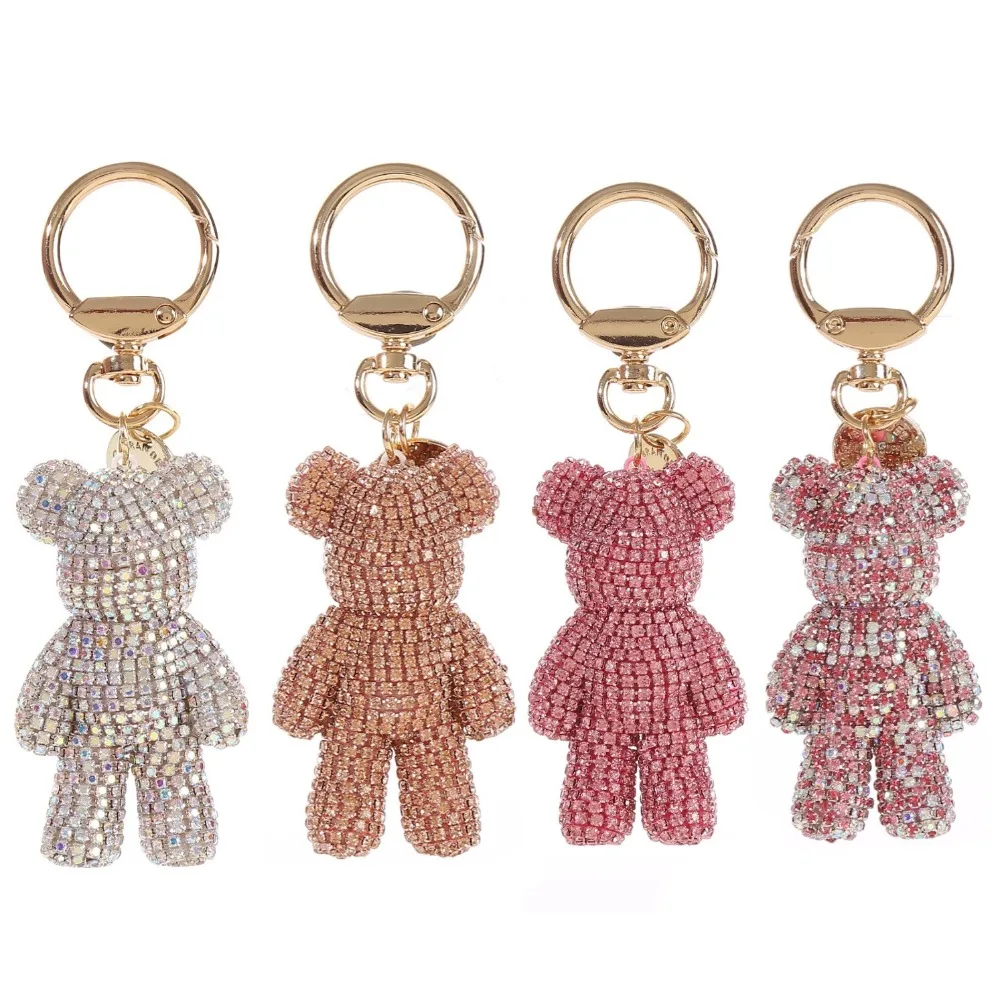 

Exquisite Rhinestone Bear Keychains Handmade Metal Bear Pendant Creative Cartoon Animal Car Keyrings