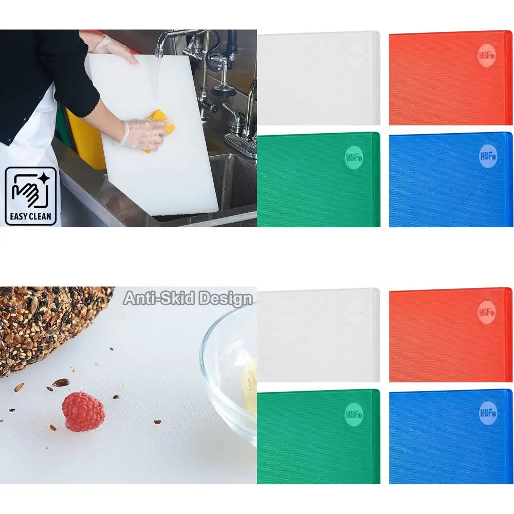 

Set of 4 Color-Coded Plastic Cutting Boards, 18x12x0.5 Inches, Anti-Slip, Dishwasher Safe Kitchen Tools