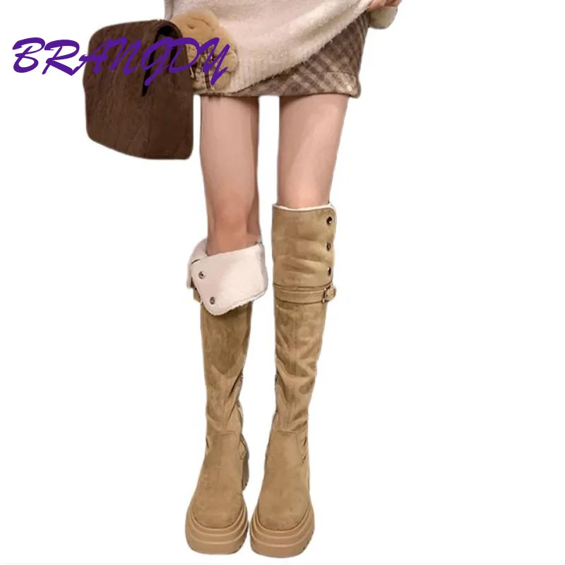 

BRANGDY Fashionable Autumn Winter Warm Boots With Thick Soles Thick Heels High Boots Knee High Stretch Women's Versatile Boots