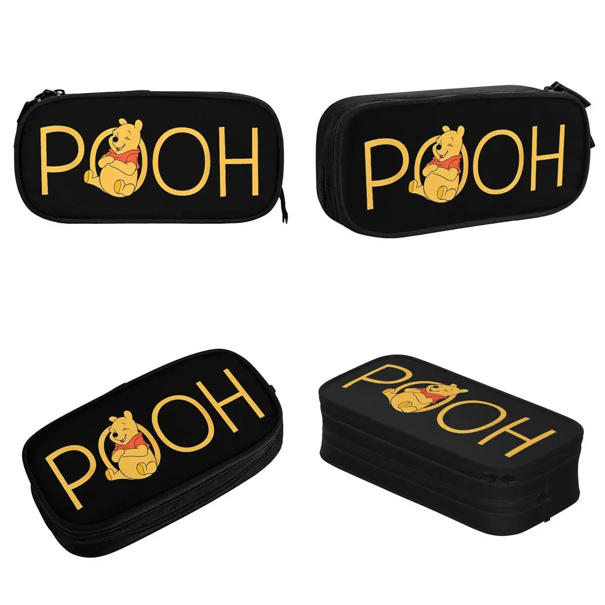 Winnie The Pooh Classic Lettering Pencil Cases Cartoon Cute Pen Box Bags Girl Boy Big Capacity School Supplies Zipper Pencilcase