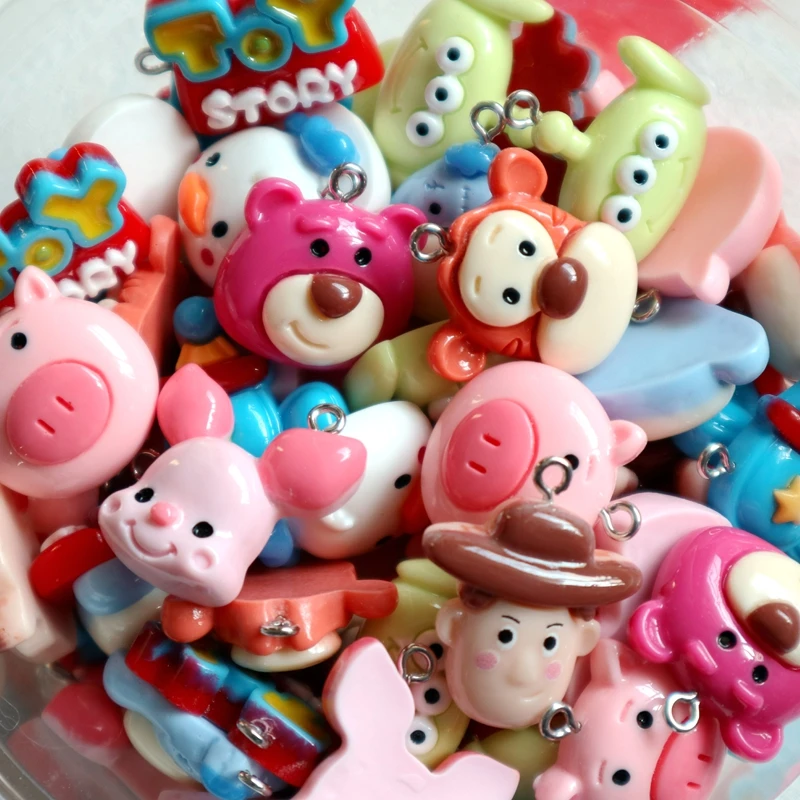 10PCS Cartoon Character Resin Pendant Colorful Cute Woody Toy Story Dangle DIY Necklace Bracelet Earrings Keychain Accessories