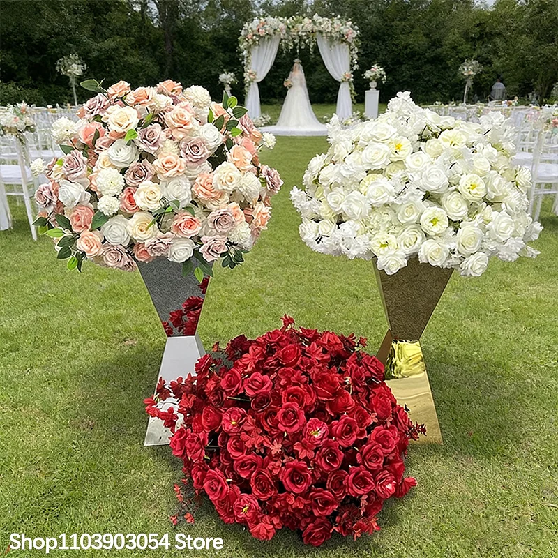 Künstliche Rosa-Pfirsich-Weiß-Rosen-Tischdekoration Blumenarrangement Luxus-Hochzeitsbankett Esstisch-Dekor Blumenstrauß – Detail 1