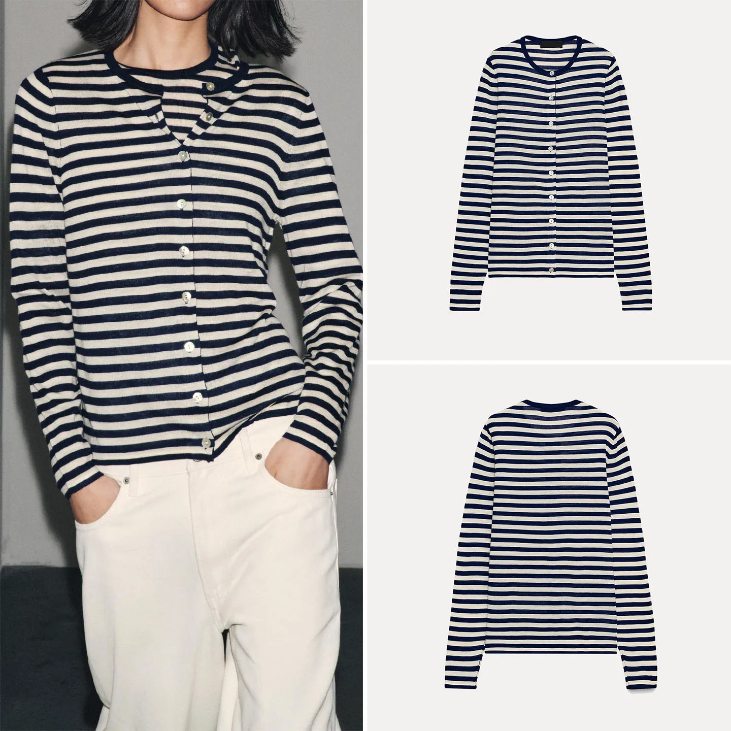 

Z Women's Faionable Striped Knitted Jaet Simple Sle Versatile Ele 2025 New Arrival Long Sve round Ne Coat