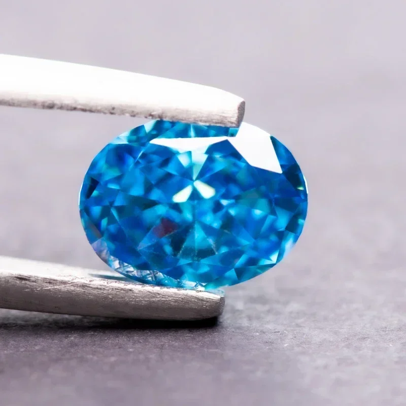 

Cubic Zirconia Fancy Blue Color Oval Shape 4k Crushed Ice Cut 5A Grade Charm Stone for DIY Jewelry Making Necklace Ring Material