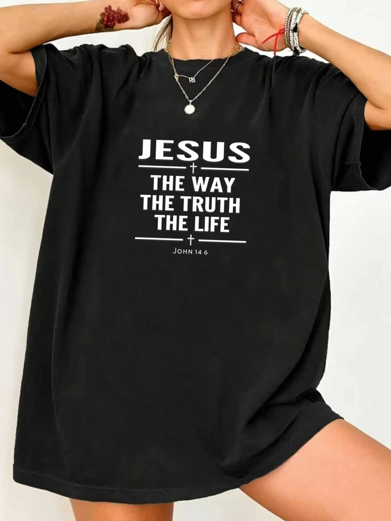 

【WY071253】Jesus Round neck women's T-shirt short sleeves fashion printed half-sleeve top elastic T-shirt