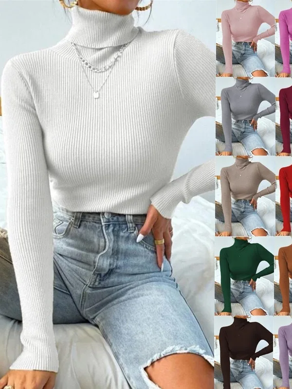 New Women's High Collar Knitted Sweater Base Shirt City Walk Commute Style Winter Collection Comfortable Fit Fashionable
