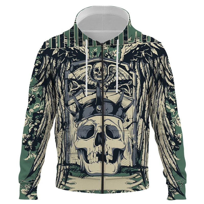 

3D Skull Graphic Men's zipper Hoodies Horror Print Sweatshirt Hoodie Autumn and Spring Male Hooded Pullover Men Sportswear 7XL