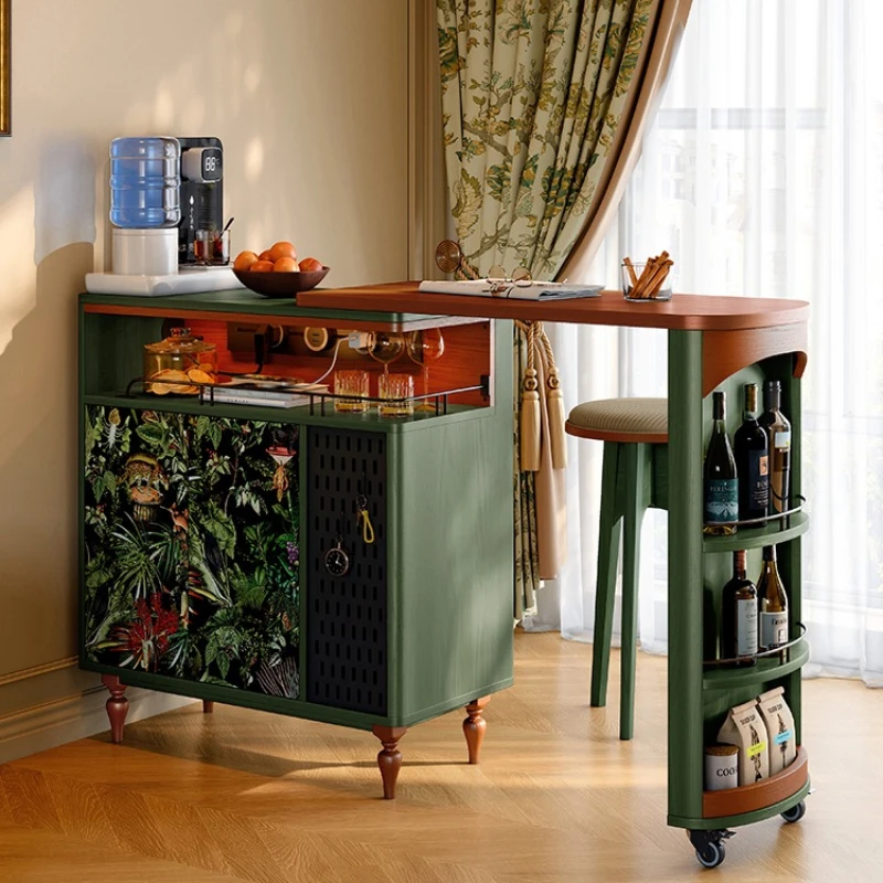 

French retro small apartment solid wood bar integrated cabinet vintage corner entrance partition