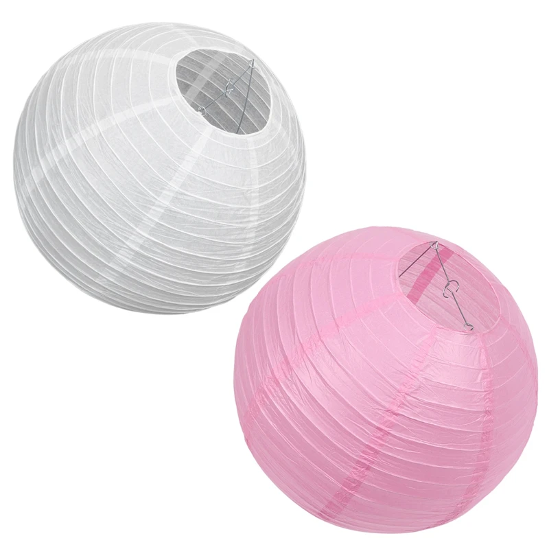 

2 X Chinese Japanese Paper Lantern Lampshade For Party Wedding, 40Cm(16 Inch) Creamy-White & Pink