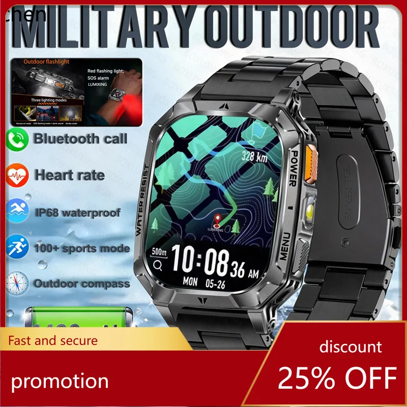 

YFY Outdoor Smartwatch Fitness Clock for Men, Inch Screen, Battery, Flashlight, Call, Waterproof Smartwatch