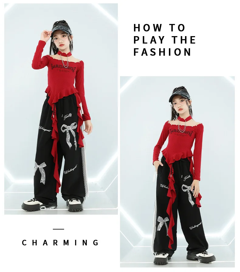 Mädchen Hip Hop Crop Top Pu Leder Cargo Hosen Kind Schuluniform Kostüme Kinder Streetwear Jazz K-pop Street Dance kleidung Sets – Detail 14