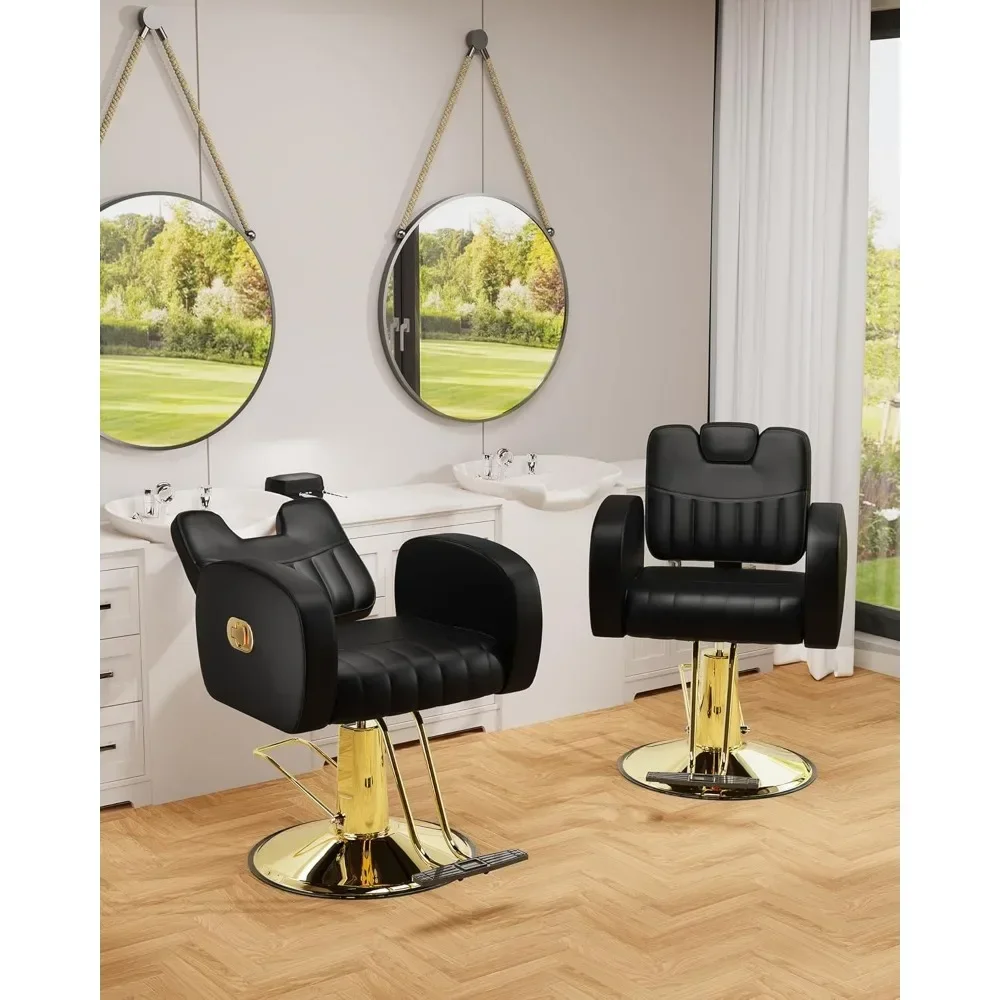 Cadeira confortável com encosto de cabeça ajustável e encosto reclinável Premium Steel Frame Cadeira de cabelo elegante, couro macio