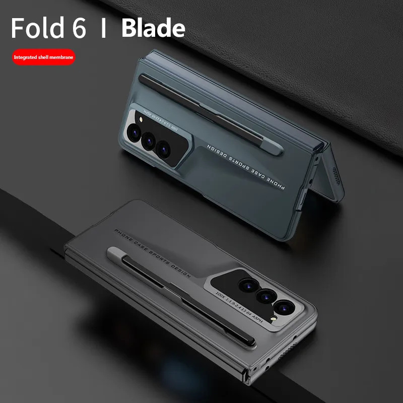 Pen Slot Blade Warrior Case For Samsung Galaxy Z Fold 6 ZFold6 5G Integrated Shell Membrane Screen Glass Stand Matte Hard Cover