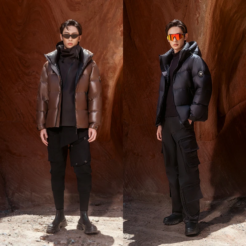 Chericom Men's Short Hooded Down Jacket Winter Goose Down Thick Warm Puffer Coats Zipper Pocket Design Padded Jacket Y299630Y