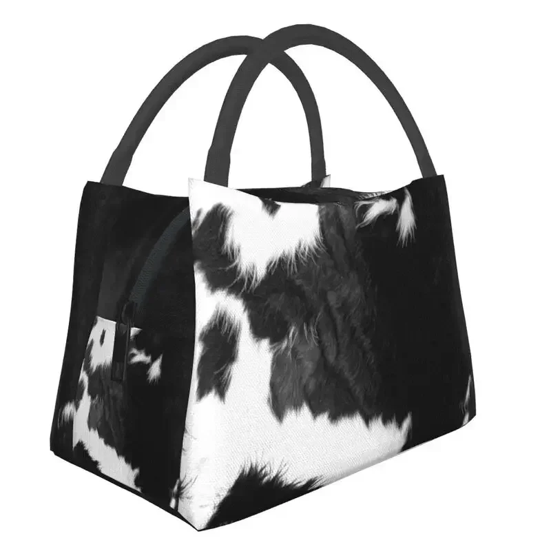 

Modern Cowhide Faux Leather Insulated Lunch Bag for Women Waterproof Fur Texture Cooler Thermal Lunch Tote Work Picnic