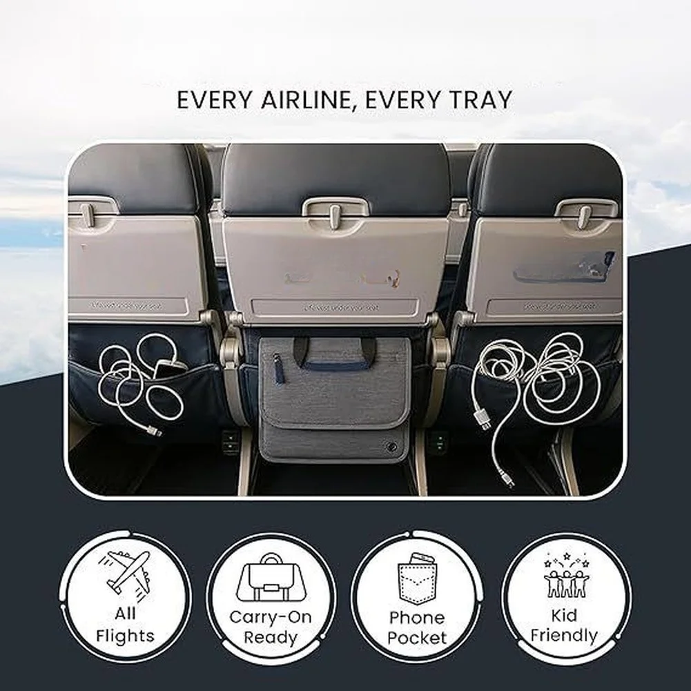 Practical In-Flight Organizer for Tray Tables Designed to Hold Tech Devices Reading Materials and Meal Accessories