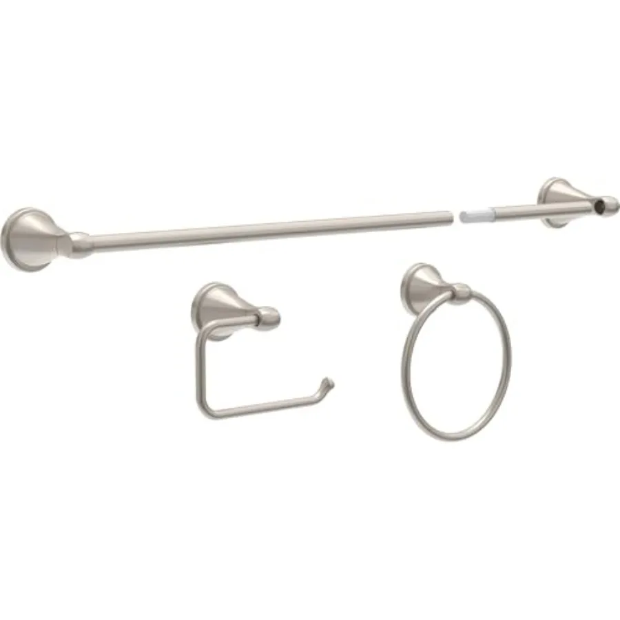 

Faucet Becker 3-Piece Bathroom Set, SpotShield Brushed Nickel, 18"/24" Towel Rack, Toilet Paper Holder, Ring BCK63-DN