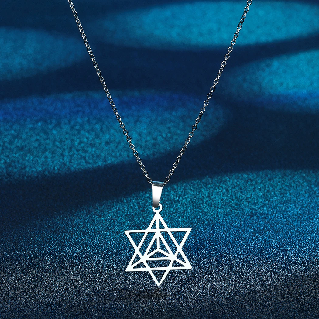 Merkaba Star Stainless Necklace Zen Yoga Yogi Jewish Mysticism Ascension Charm Spiritual Journey Geometric Tetrahedron Kabbalah