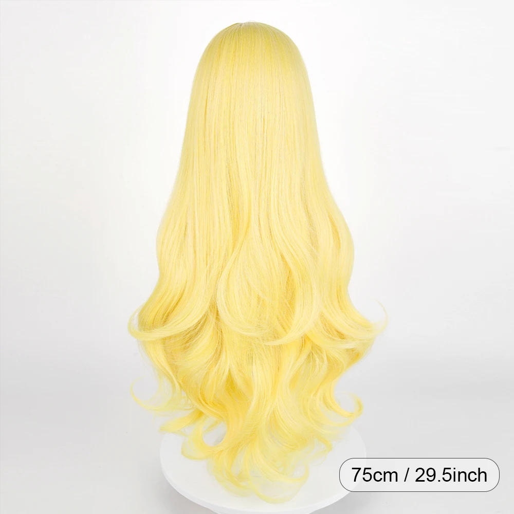 Yellow Anime Game Cosplay Synthetic Wigs with Bangs Long Wavy Fluffy Heat Resistant Wig for Daily Party