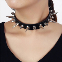 Punk Long Spike Choker Faux Leather Collar for Women Men Cool Big Rivets Studded Chocker Goth Style Necklace Accessories 2024