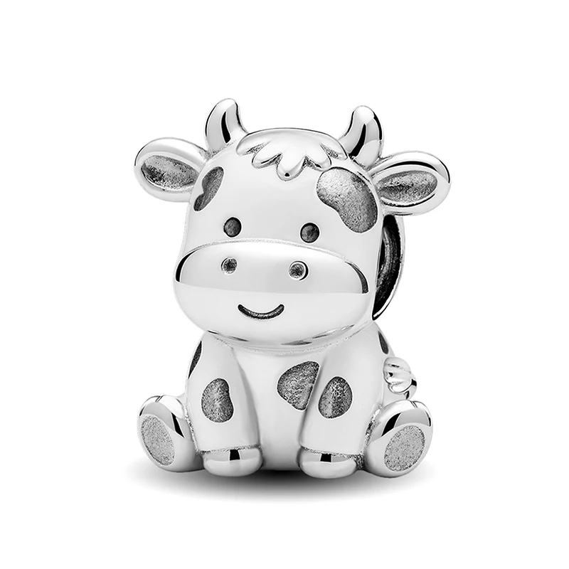 

925 Sterling Silver Cute Cow Animal Series Butterfly Spot Dog Charms Beads Fit Original Pan Bracelet High Quality DIY Jewelry